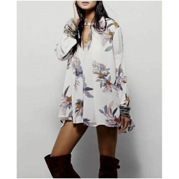 Free People Electric Orchid Print Swing Tunic in Cream, Size XS‎ - Picture 6 of 16